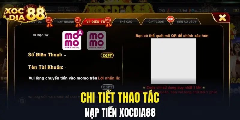 Chi tiết thao tác nạp tiền XOCDIA88 Chi tiết thao tác nạp tiền XOCDIA88