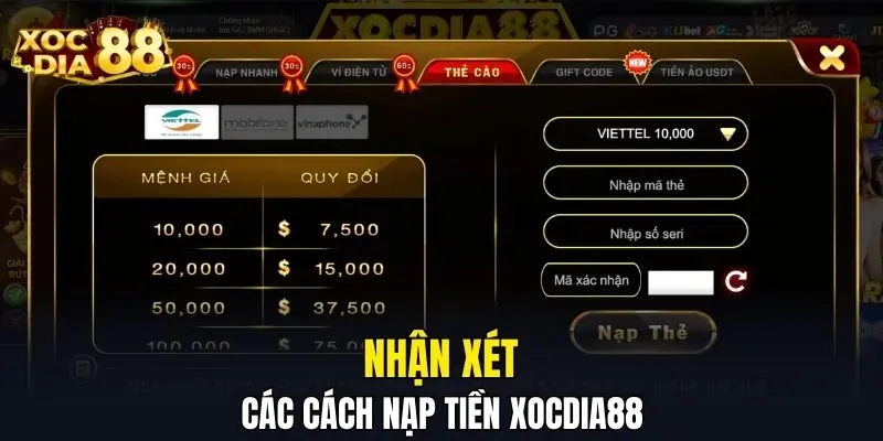 Nhận xét các cách nạp tiền XOCDIA88 Nhận xét các cách nạp tiền XOCDIA88